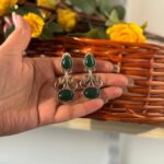 Stone Brass Earrings – Green