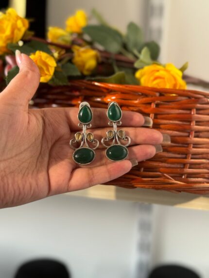 Stone Brass Earrings – Green
