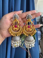 Malika Ruby Gold Plated Brass Jhumka Earrings – Statement Bridal Earrings - Image 2