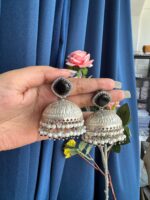 Rubeena Kashmiri Brass Jhumka Earrings – Black Traditional Statement Earrings - Image 2