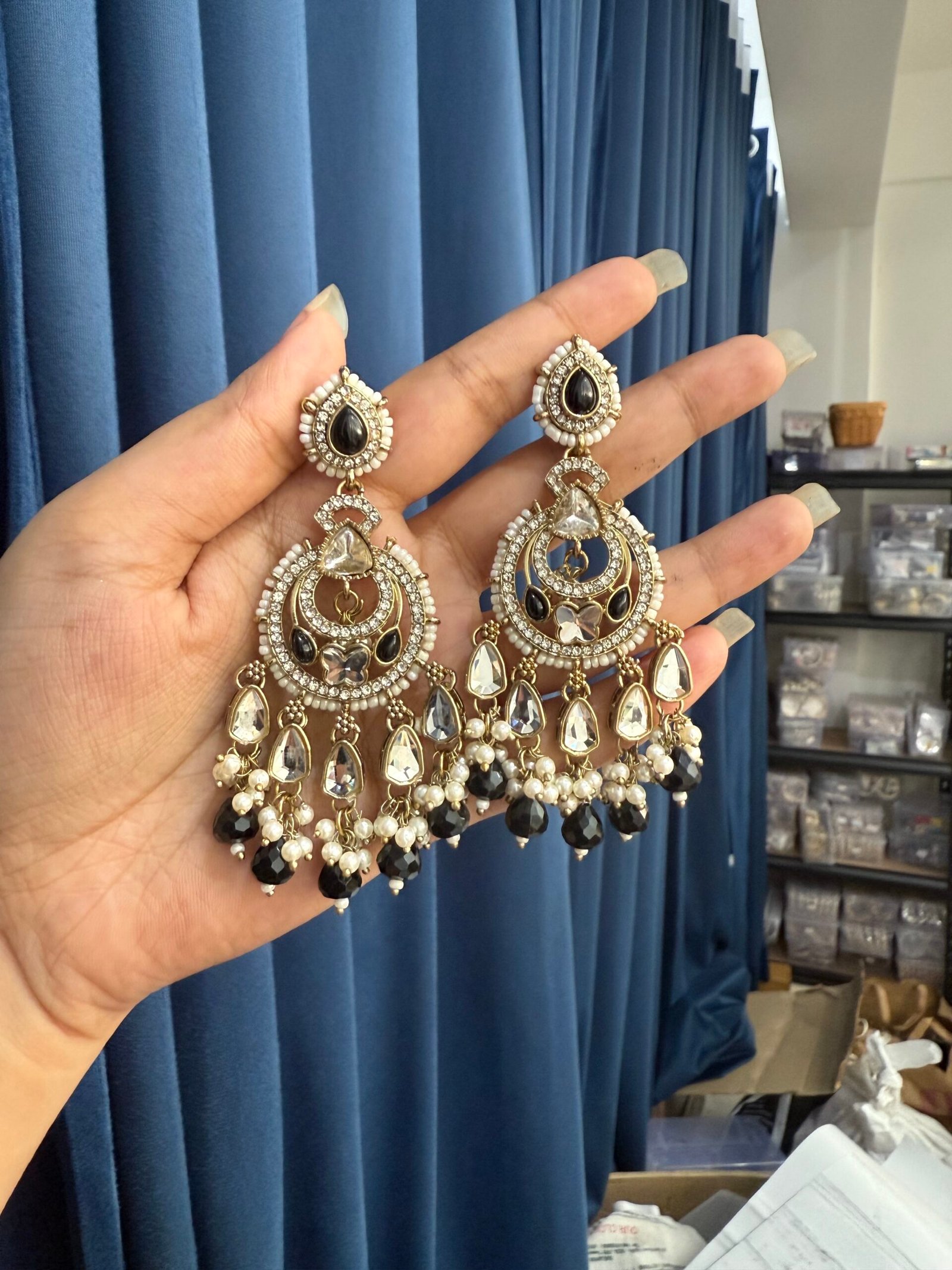 Photo-05-08-25-1-45-56-PM-scaled-1.jpg Teena Chandbali Earrings – Black - Image 1