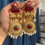 Jeeva Kashmiri Chandbali Earrings – Dark Pink