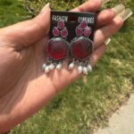 Brass Stone Earrings Dark Wine