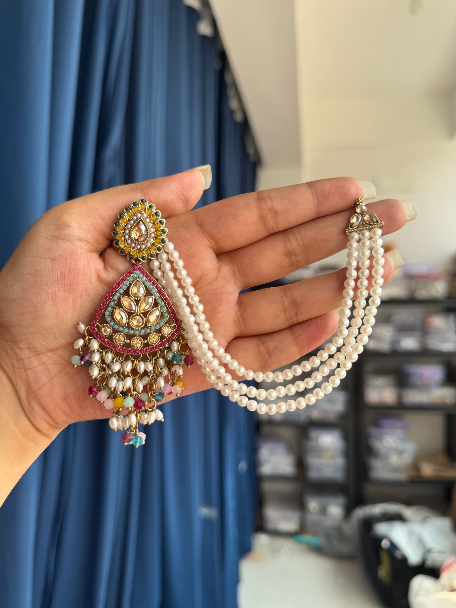 Photo-06-03-25-2-49-48-PM-scaled-1.jpg Gautami Premium Earrings With Kaan Chain – Multi - Image 1
