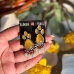 Brass Stone Earrings Yellow