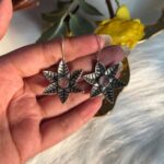 Pink Brass Flower Earrings