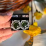 Brass Stone Studs -Mehendi Green