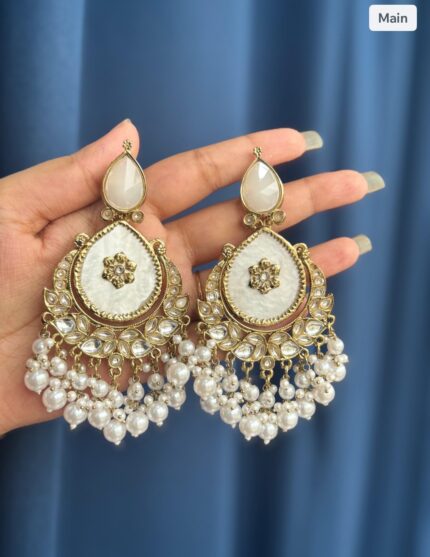 Omaira Premium Marble Earrings – White