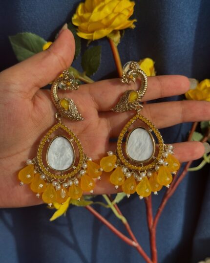 Unique Marble Peacock Earrings – Yellow