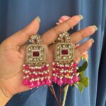 Samia Premium Lightweight Kundan Earrings – Dark Pink