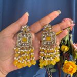 Samia Premium Lightweight Kundan Earrings – Yellow