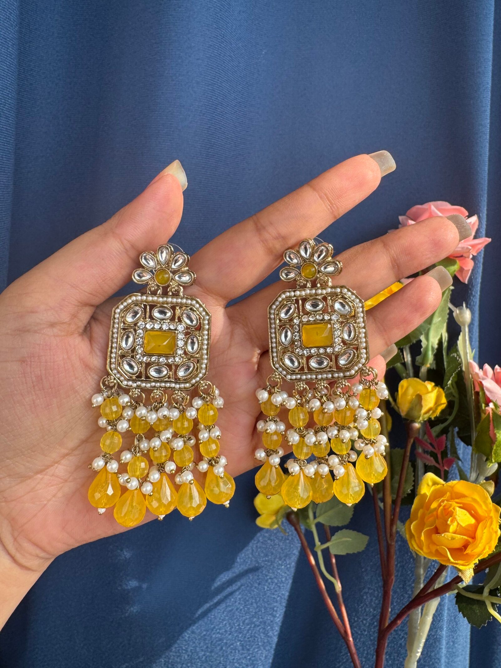 Photo-07-03-25-4-28-32-PM-scaled-1.jpg Samia Premium Lightweight Kundan Earrings – Yellow - Image 1
