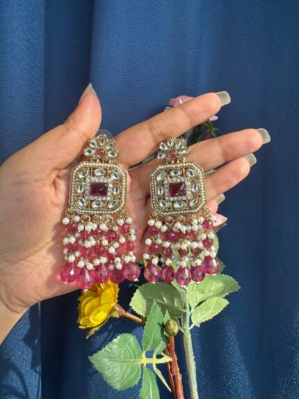 Samia Premium Lightweight Kundan Earrings – Wine