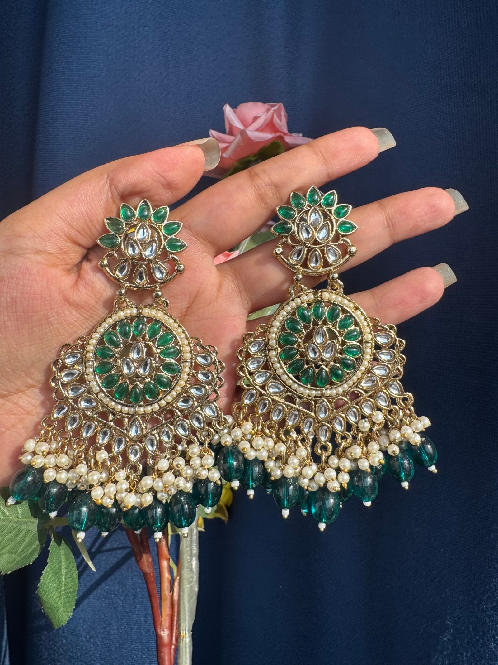 Photo-07-03-25-4-31-09-PM-scaled-1.jpg Himanshi Kundan Earrings – Teal Green - Image 1