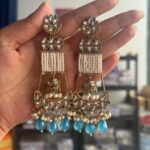 Ayesha Unique Long Earrings – Teal Blue