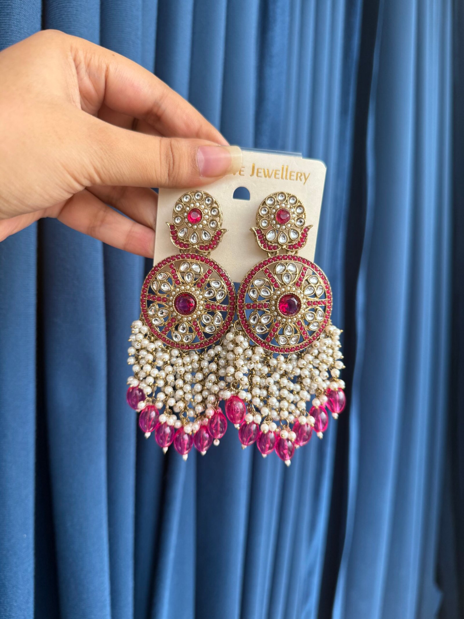 Photo-07-10-25-3-12-07-PM-scaled-1.jpg Tanishqa Premium Ethnic Earrings – Dark Pink - Image 1