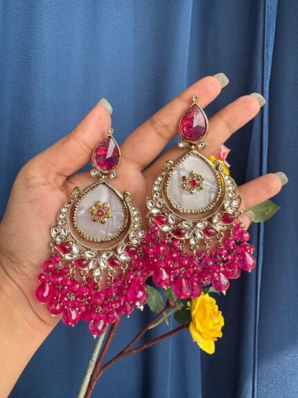 Omaira Premium Marble Earrings – Dark Pink