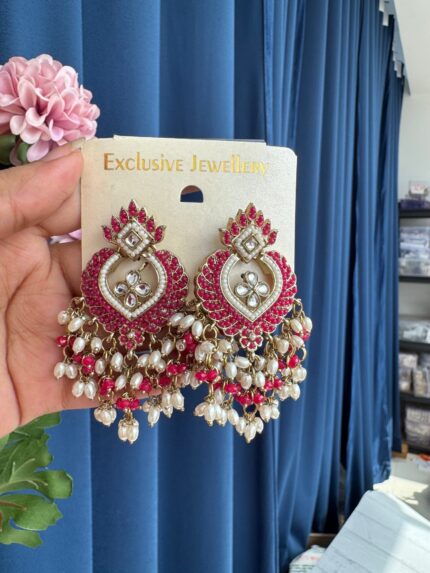 Bhavya Kundan Chandbali – Dark Pink