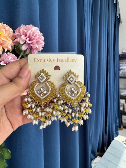 Bhavya Kundan Chandbali – Yellow