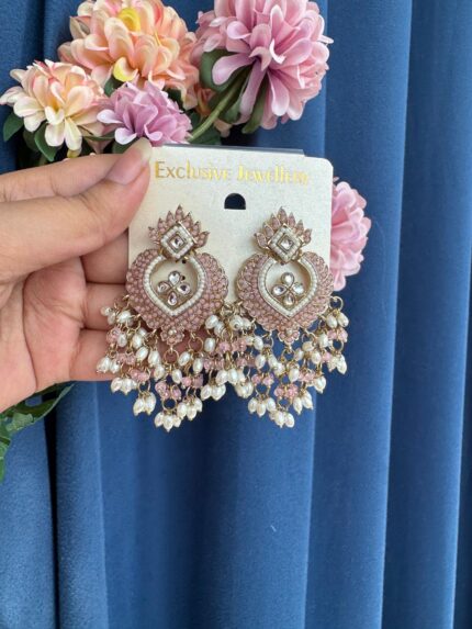 Bhavya Kundan Chandbali – Light Pink