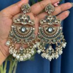 Saloni Premium Kundan Earrings – Light Blue