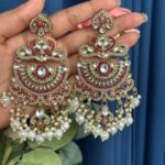 Saloni Premium Kundan Earrings – Dark Pink