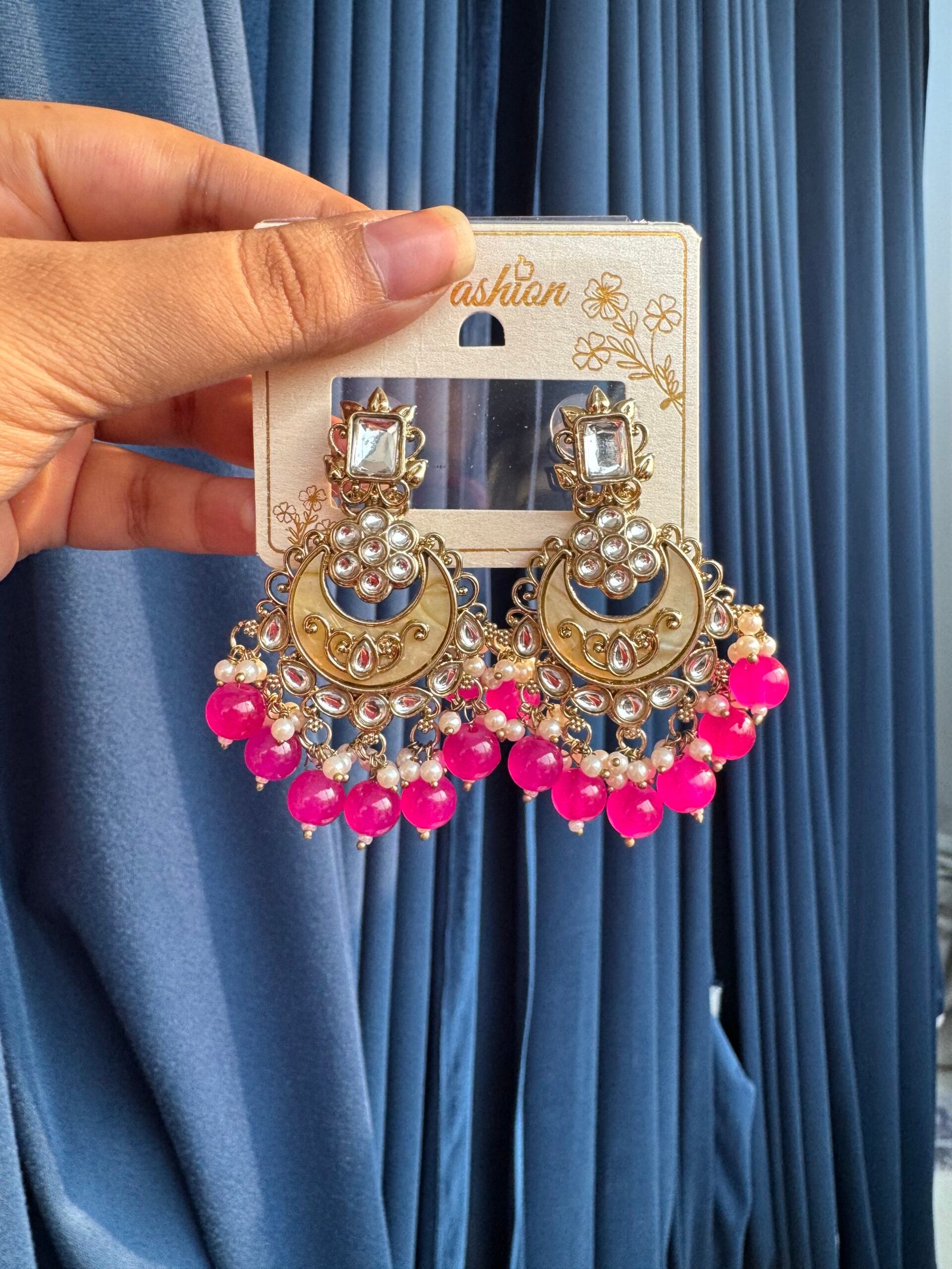 Photo-08-11-25-4-24-10-PM-scaled-1.jpg Greeshma Kundan Earrings – Dark Pink - Image 1