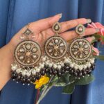 Bhavika Kundan Earrings and  – Black