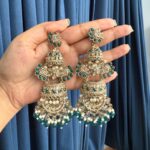 Sheena Long Kundan Earrings – Teal Green