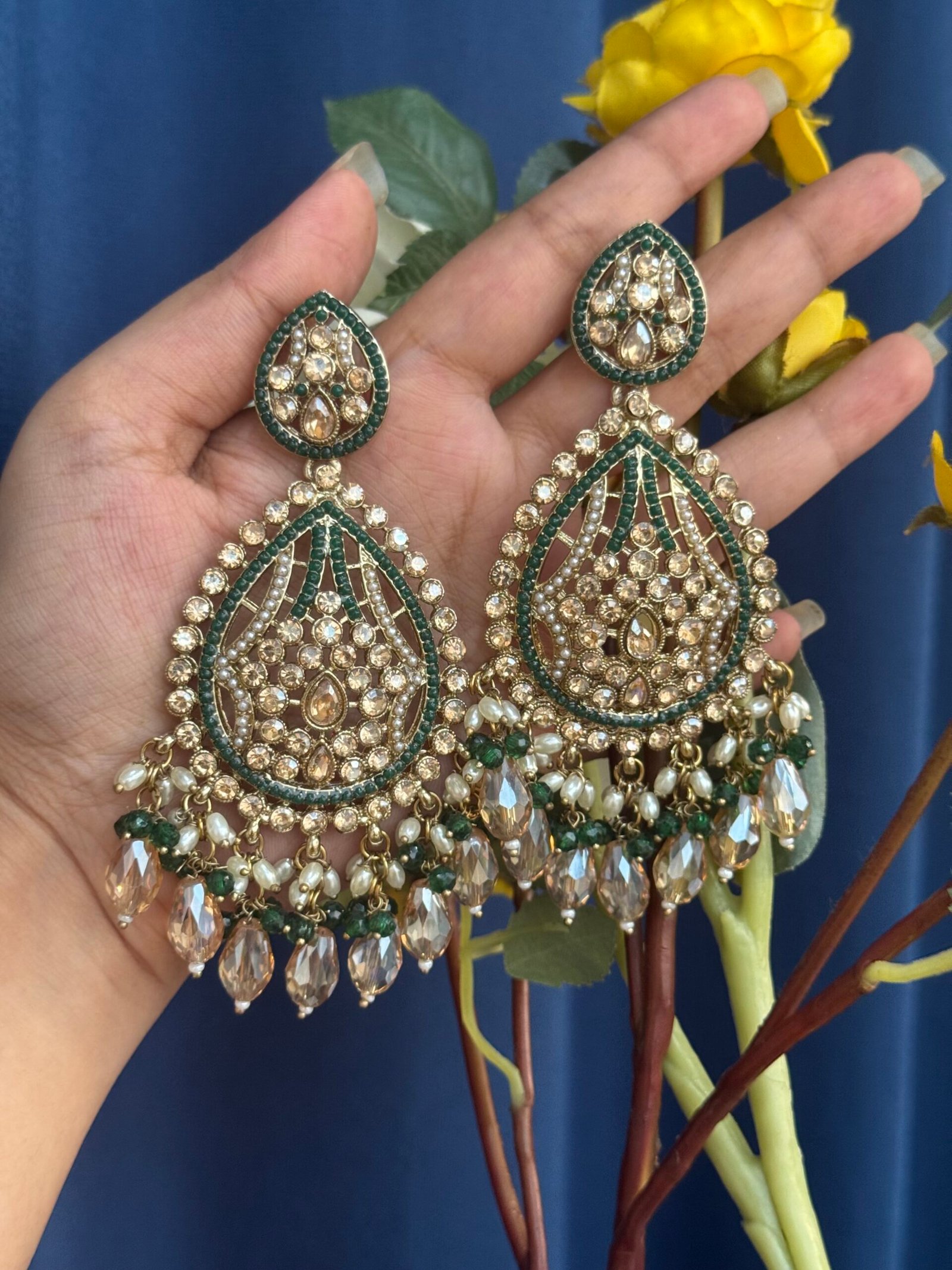 Photo-09-12-24-4-58-16-PM-scaled-1.jpg Ridhima Kundan Earrings – Dark Green - Image 1