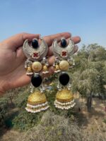 Ameesha Oversized Brass Jhumka Earrings – Black - Image 2