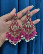 Damini Dark Pink Kundan Chandelier Earrings - Image 2