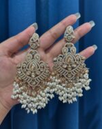 Damini White Kundan Chandelier Earrings - Image 3