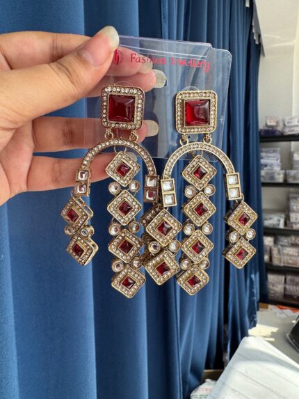 Preeti Stone Kundan Earrings – Red