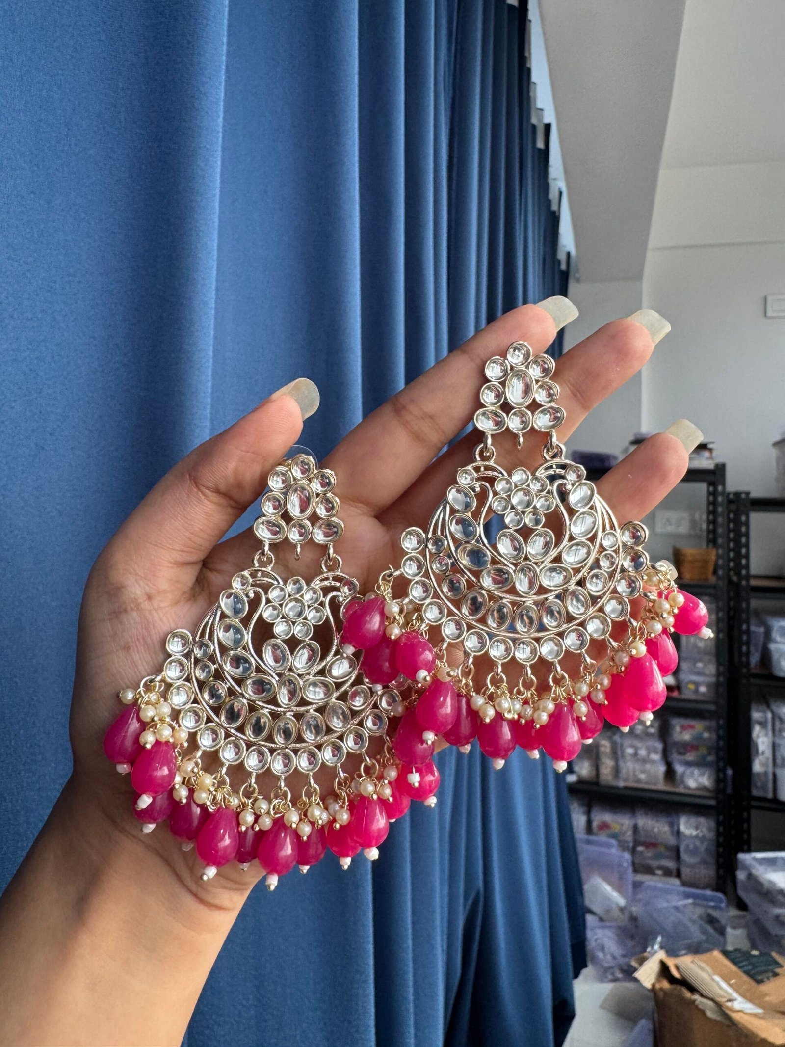 Photo-12-03-25-4-45-59-PM-scaled-1.jpg Kundan Chandbali – Dark Pink - Image 1