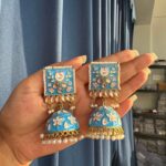 Meenakari Jhumka – Light Blue