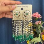 Maheera Long Kundan Earrings – Dark Green