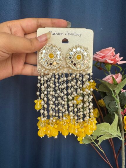 Maheera Long Kundan Earrings – Yellow