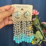Maheera Long Kundan Earrings – Light Blue