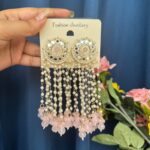 Maheera Long Kundan Earrings – Light Pink