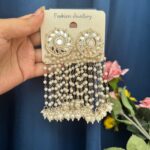 Maheera Long Kundan Earrings – White
