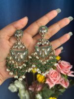 Niyati Dark Green Kundan Chandbali Earrings - Image 2