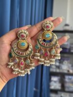 Arya Multi Kundan Chandbali Jhumka Earrings with Pearl Drops - Image 2