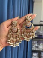 Arya Pink Kundan Chandbali Jhumka Earrings with Pearl Drops - Image 2