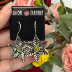 Green Brass Flower Earrings