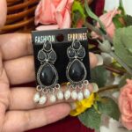 Brass Stone Earrings – Black