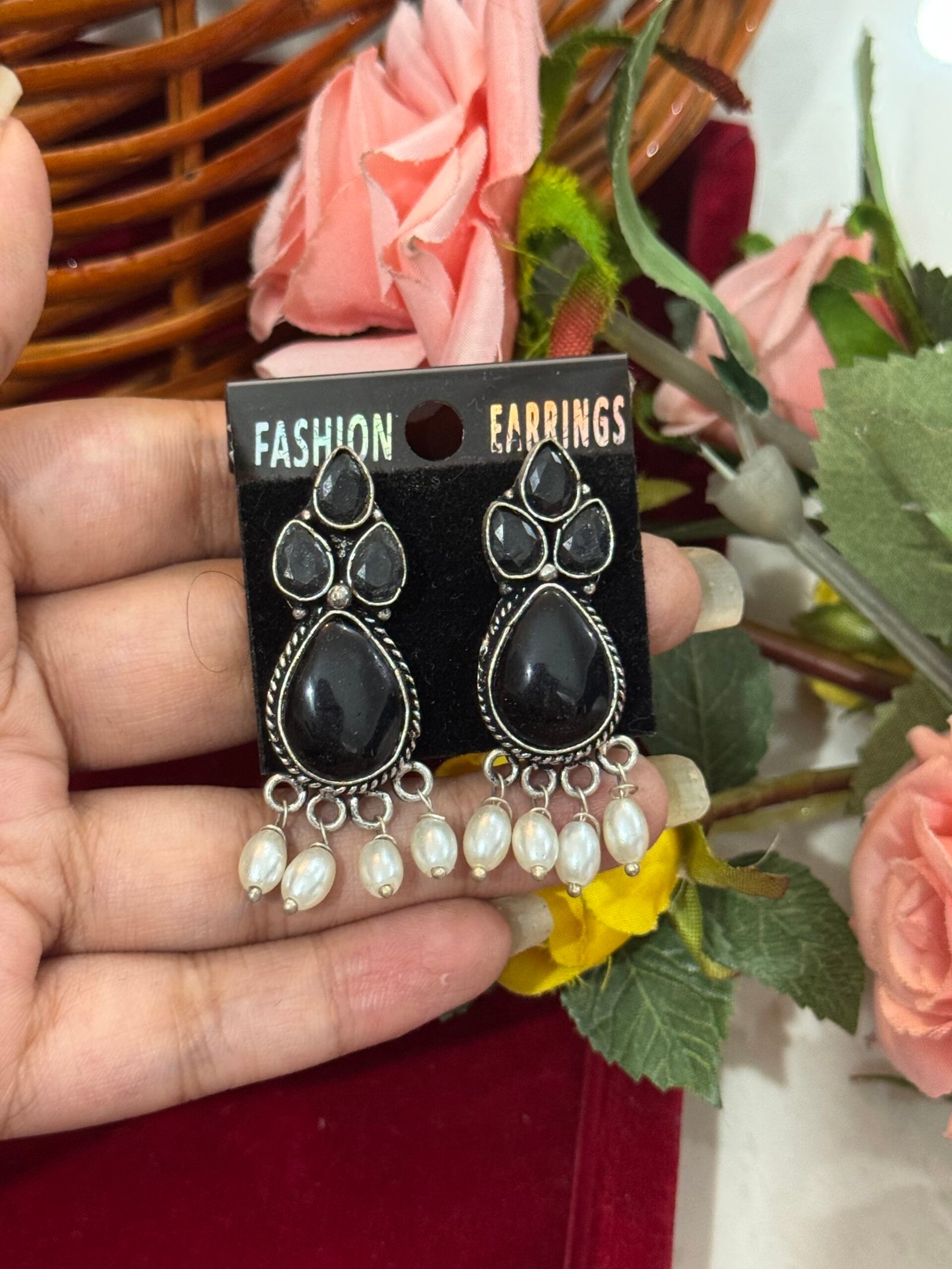 Photo-13-05-25-4-10-19-PM-1-scaled-1.jpg Brass Stone Earrings – Black - Image 1