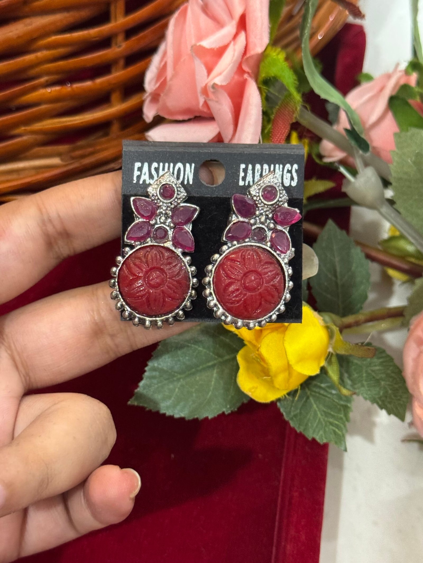 Photo-13-05-25-4-11-54-PM-scaled-1.jpg Carved Earrings – Red - Image 1