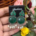 Brass Stone Earrings – Green