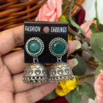 Brass Jhumka Earrings – Dark Green